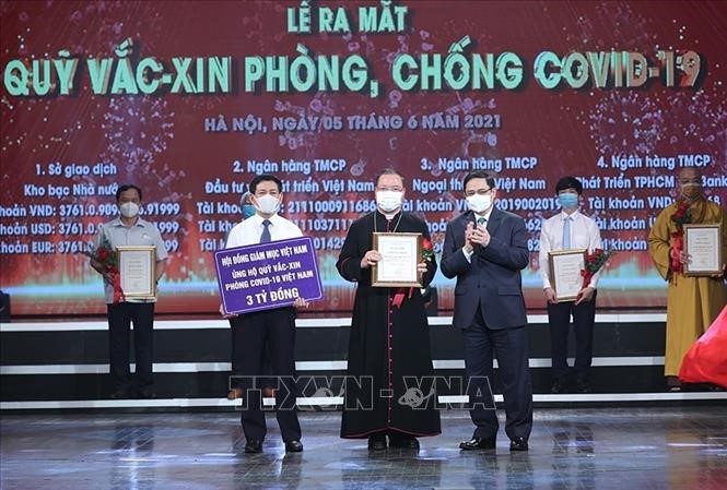 Thủ tướng Phạm Minh Chính dự Lễ ra mắt quỹ vắc xin phòng chống COVID-19. (Ảnh: TTXVN)
